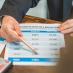 Une personne analyse des données financières avec un crayon et un calculateur sur une table