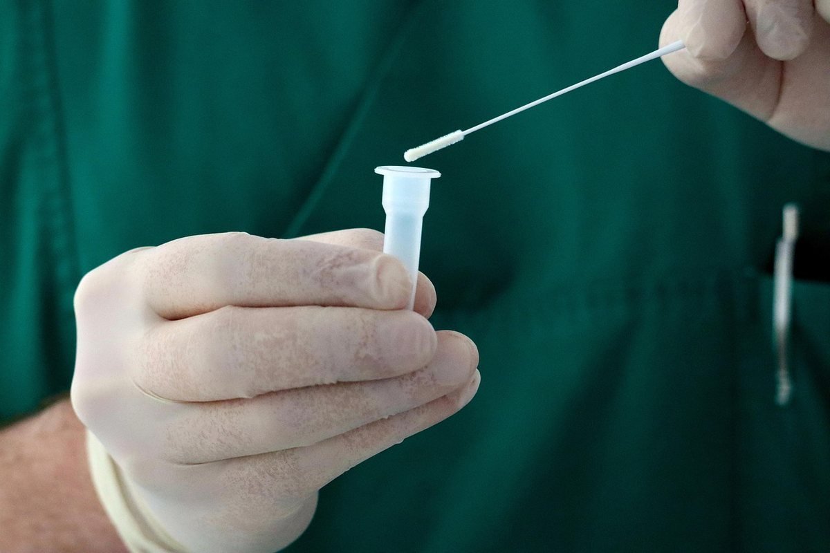 Prélèvement d'échantillon avec un applicateur sur un tube plastique